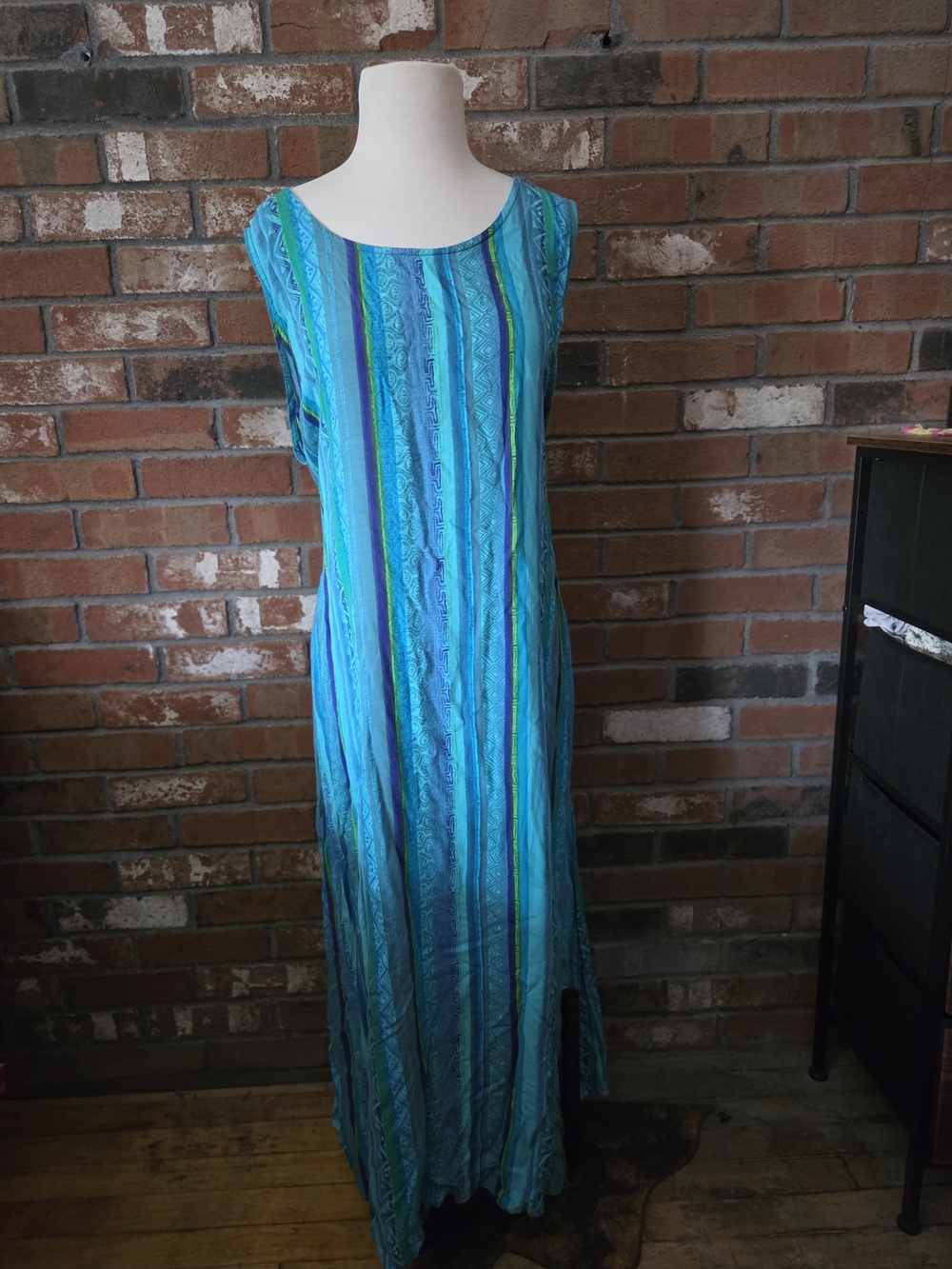 Vintage Turquoise Striped Maxi Dress
